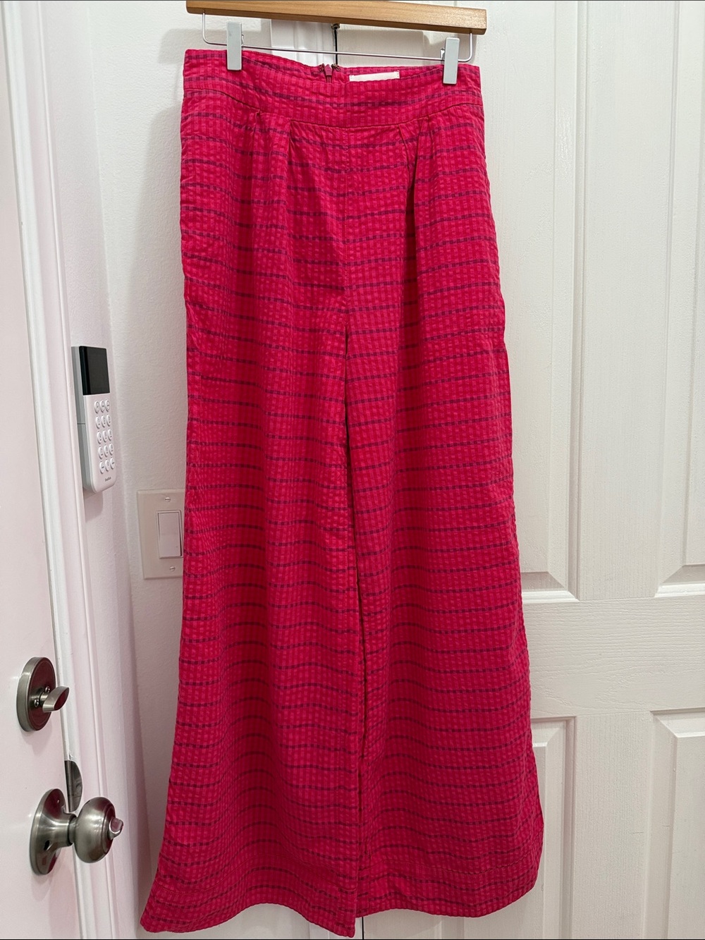Anthropologie Pink Plaid Wide-Leg High-Waist Pants